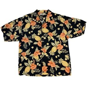 Tommy Bahama Floral Hawaiian Shirt with Pineapple Print Large